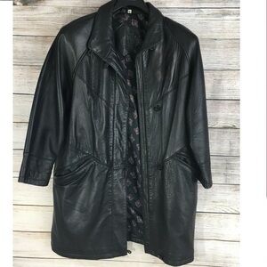 Vintage Preston & York‎ Oversized Mid Length Black Leather Coat